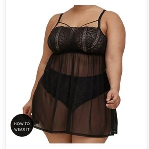 NWT Bandeau Babydoll - Lace Stripe Black torrid size